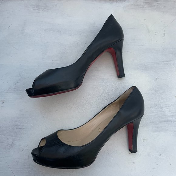 Christian Louboutin Very Prive Black Leather Peep Toe Pumps Heels - Picture 8 of 14